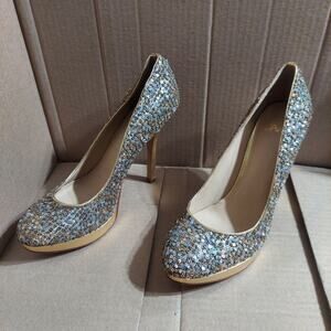 Joan & David Women's US 6.5 M Cinderella Shimmer Gold Heel Pumps Ball Shoes NWOT